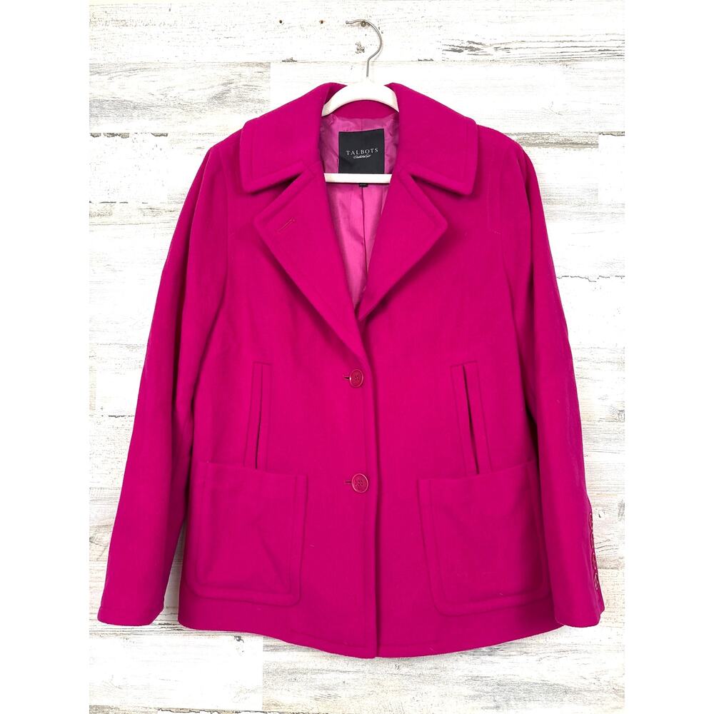 Talbots Womens 10 Pink Wool Blend Pea Coat Notched Collar Winter Preppy NEW